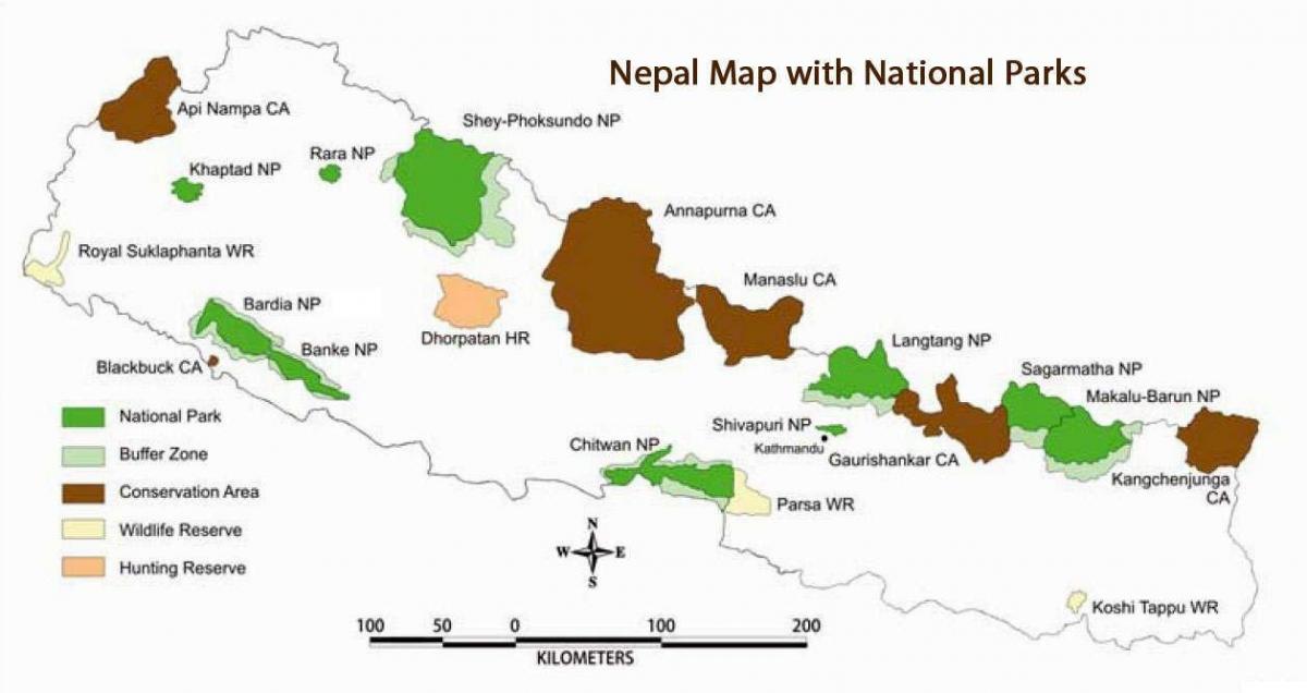 Kart over nepal med nasjonalparker