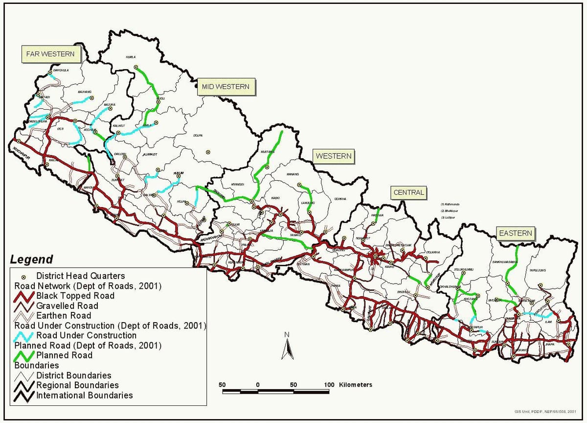 nepal kart med motorveien