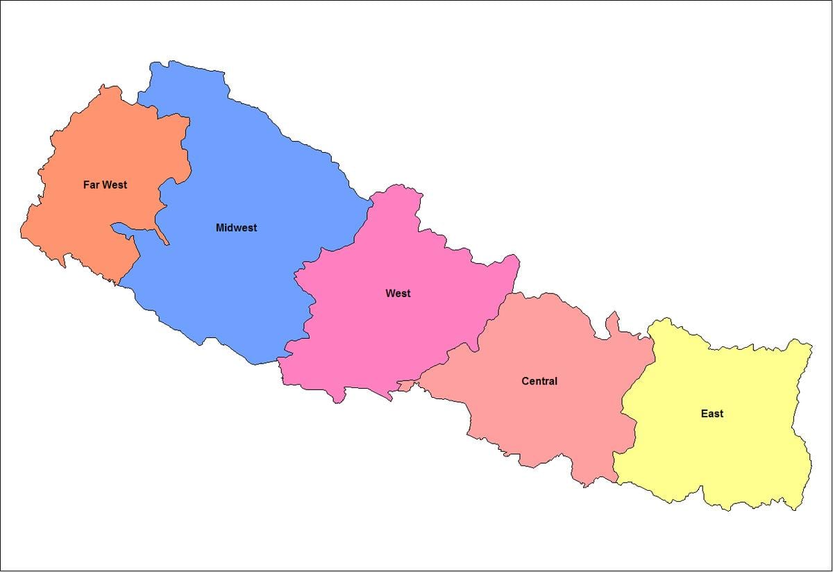kart over øst-utvikling-regionen i nepal