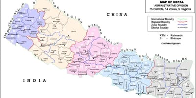 Kart over nepal med 75-distriktet