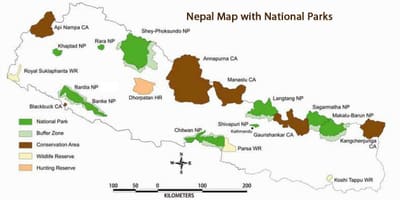 Kart over nepal med nasjonalparker