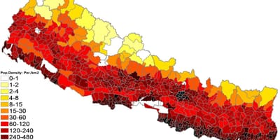 Nepal befolkningstetthet kart