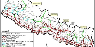 Kart over nepal viser motorveier