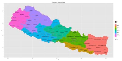 Kart over nepal med syv stater