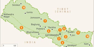 Nepal kart med regioner