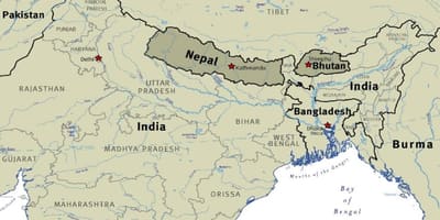 Kart over bhutan nepal og tibet